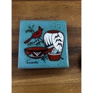 Vintage Teissedre 1995 Tile Southwestern Blue‎ Trivet W/ Red Robin Bird EUC 4x4